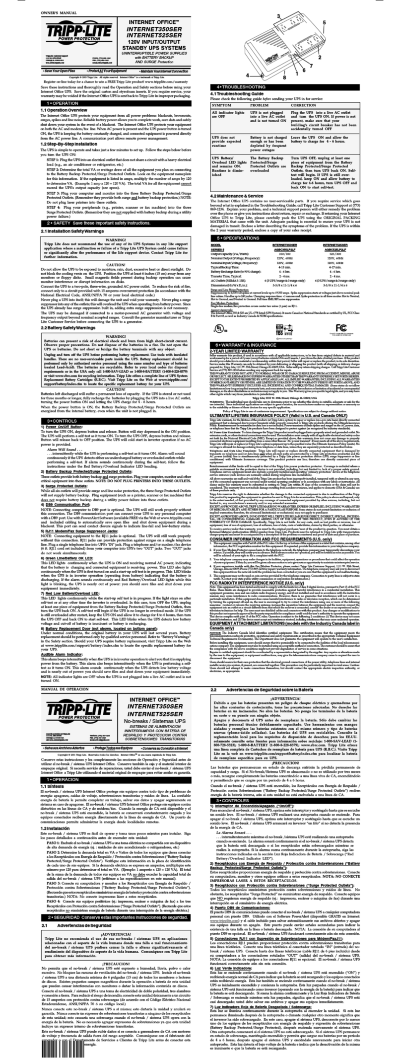 Tripp Lite Internet Office INTERNET350SER owner's manual