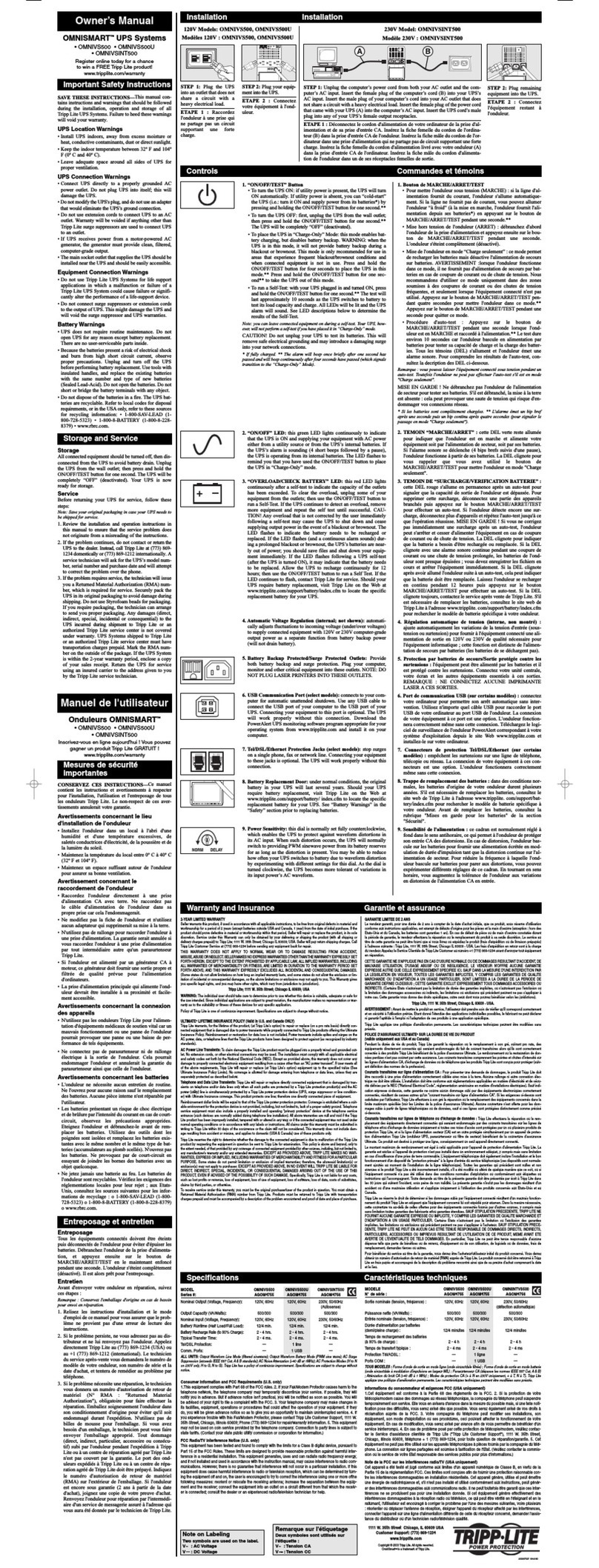 Tripp Lite OmniSmart OMNIVSINT500 User manual