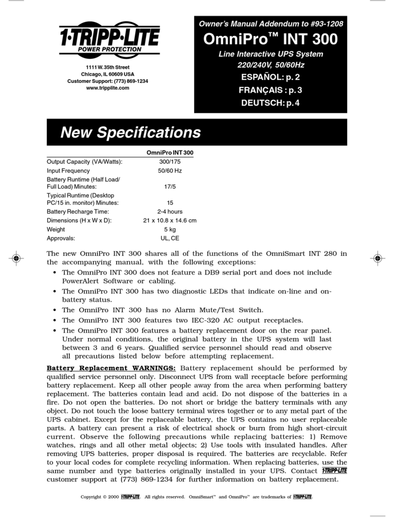 Tripp Lite OmniPro INT 300 Installation and operating instructions
