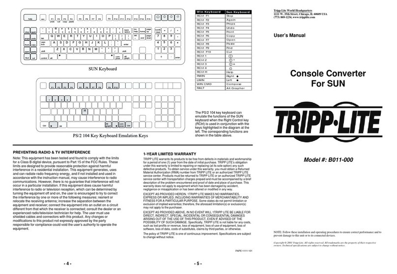 Tripp Lite Console Converter For SUN B011-000 User manual