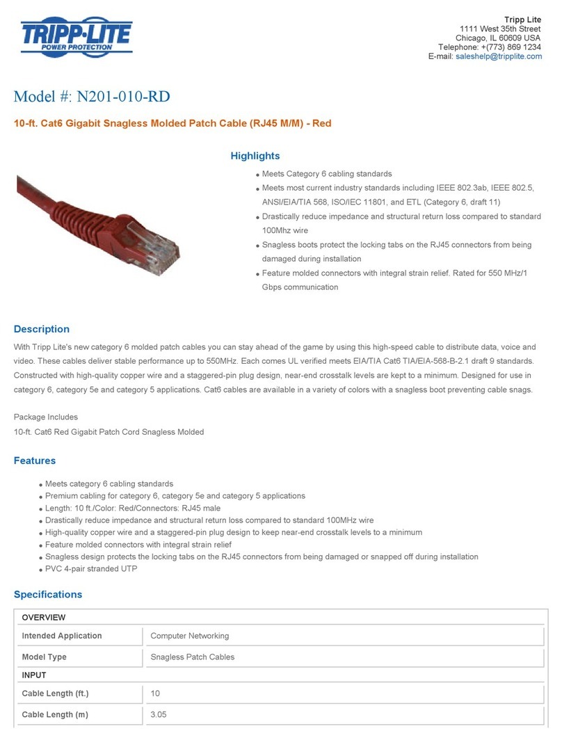 Tripp Lite Red Cat6 Snagless Patch Cable N201-010-RD Specifications