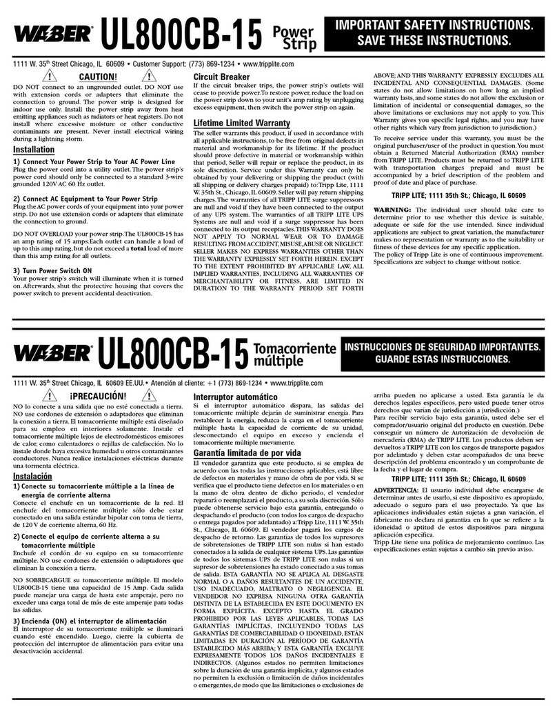 Tripp Lite Waber UL800CB-15 User manual