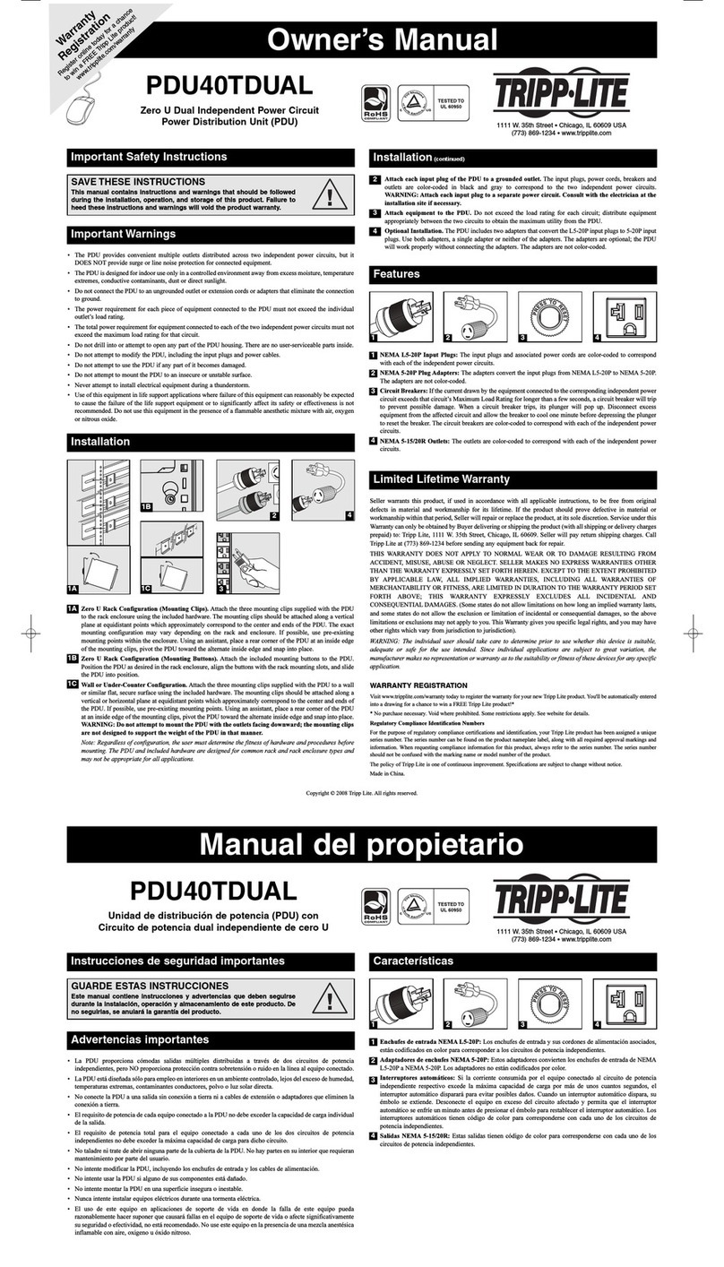 Tripp Lite PDU40TDUAL owner's manual