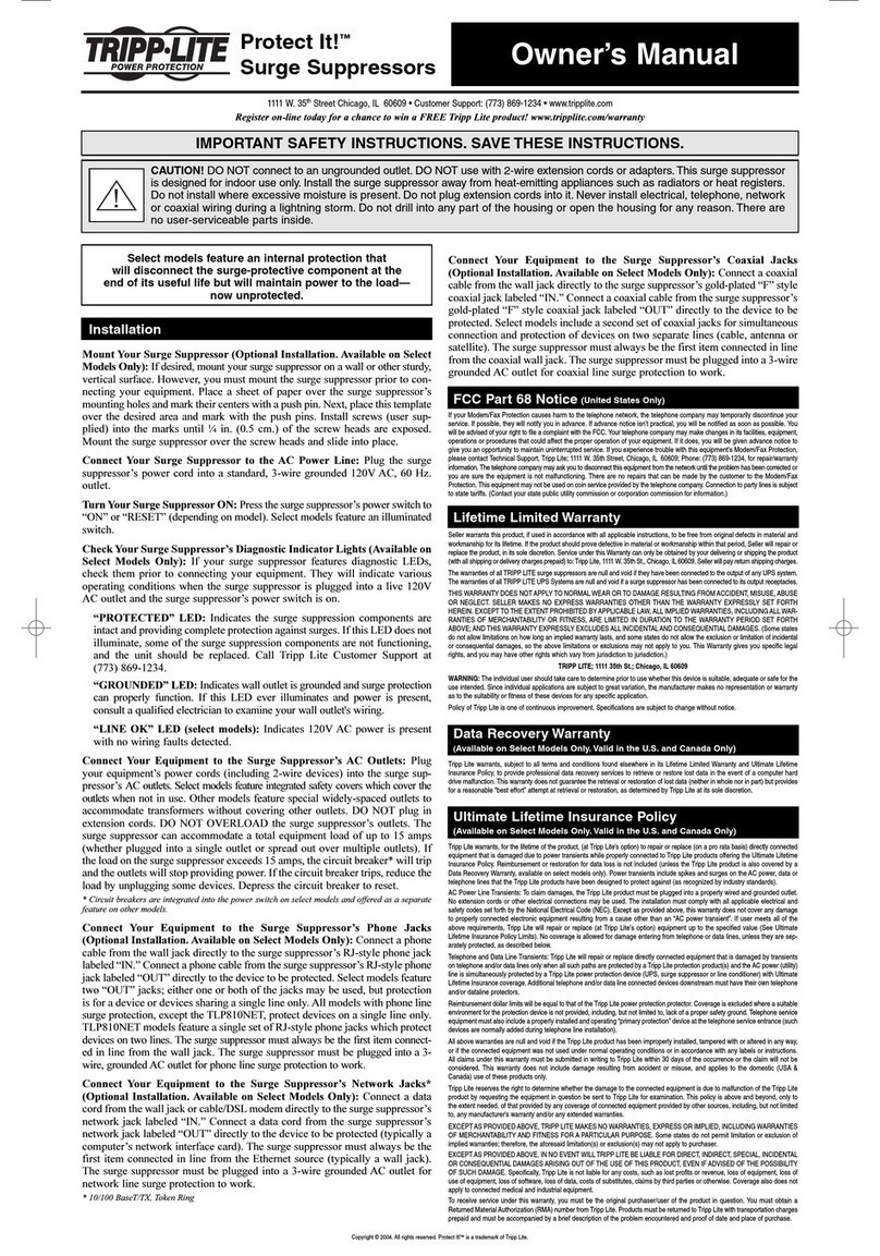 Tripp Lite Protect It! 200407148 User manual