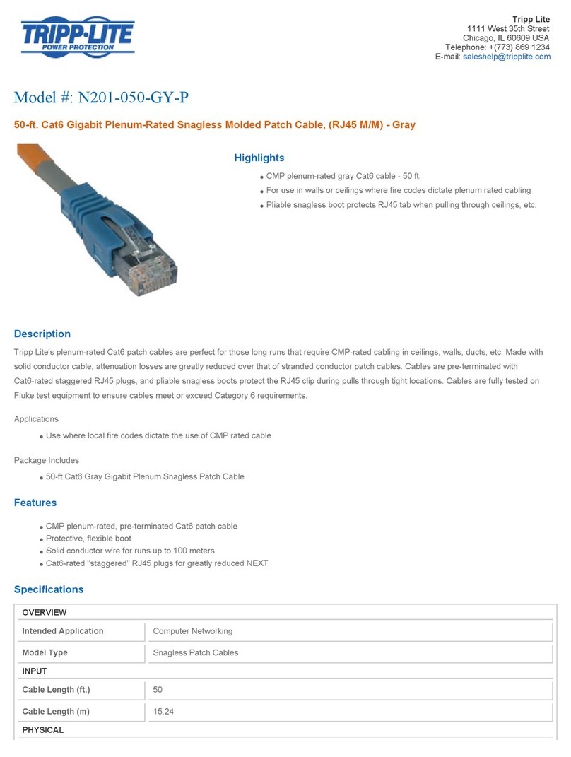 Tripp Lite Gray Cat6 Gigabit Plenum Snagless Patch Cord... User manual
