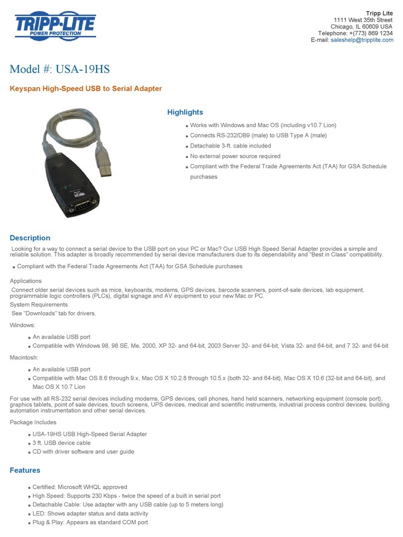 Tripp Lite High-Speed USB Serial Adapter USA-19HS User manual