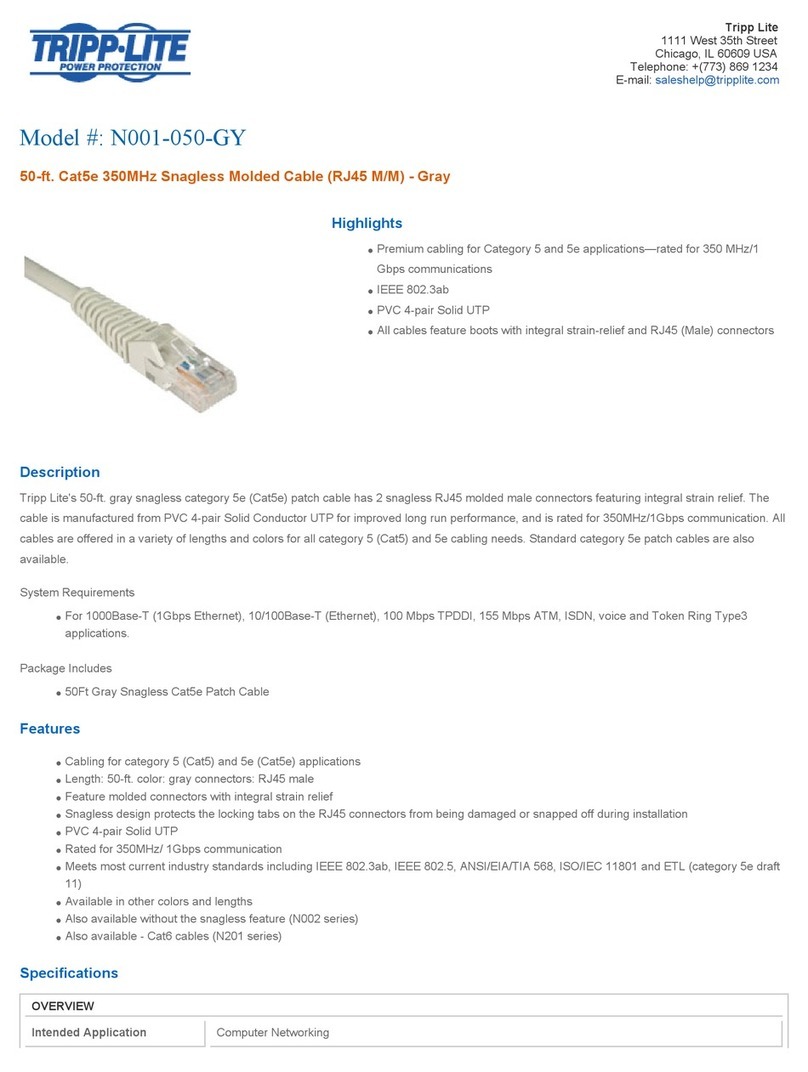 Tripp Lite Gray Snagless Cat5e Molded Patch Cable... Specifications