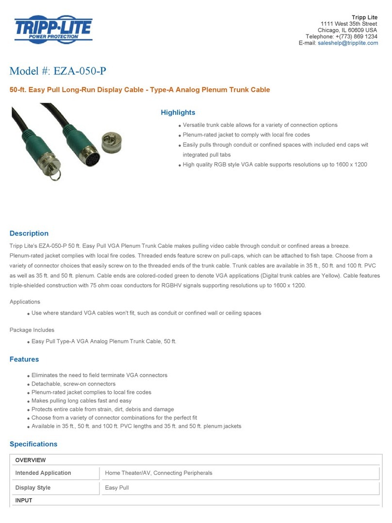 Tripp Lite Easy Pull Long-Run Display Cable EZA-050-P User manual Tripp Lite Easy Pull Long-Run Display Cable EZA-050-P User manual