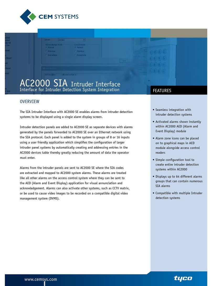 CEM Systems Intruder Interface AC2000 SIA Specifications