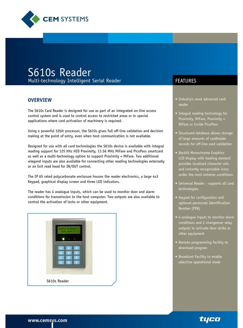 CEM Systems Card Reader S610s Specifications