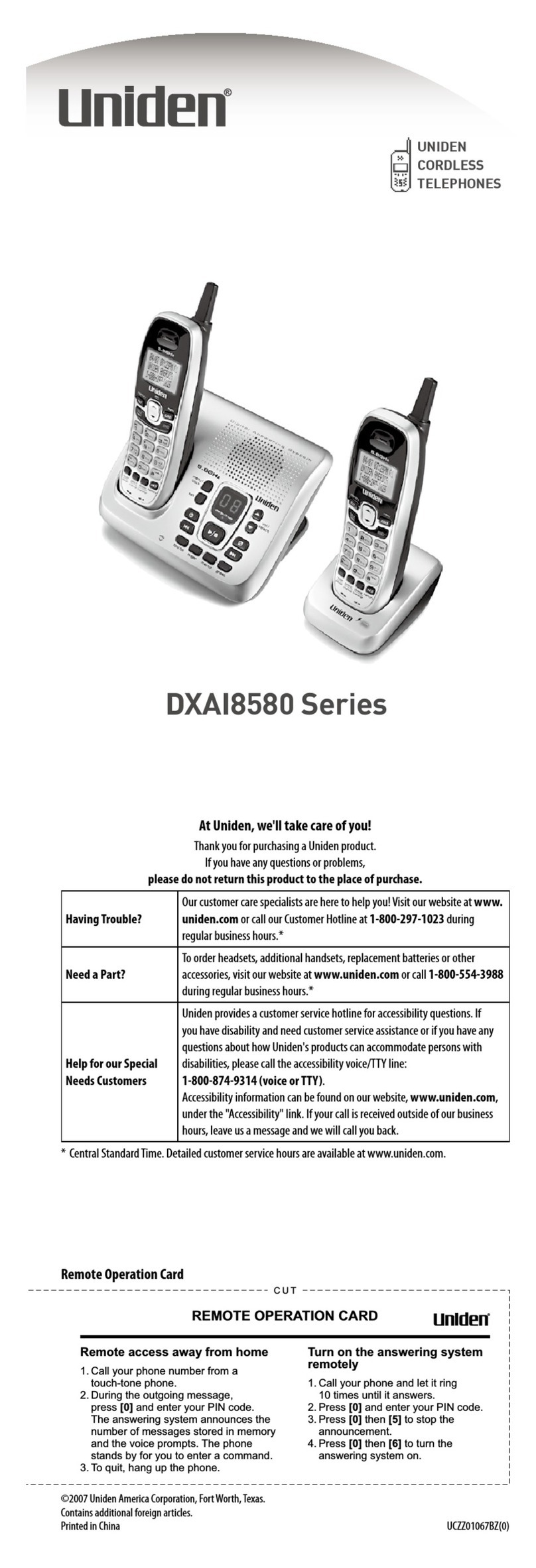 Uniden DXAI8580 Series User manual