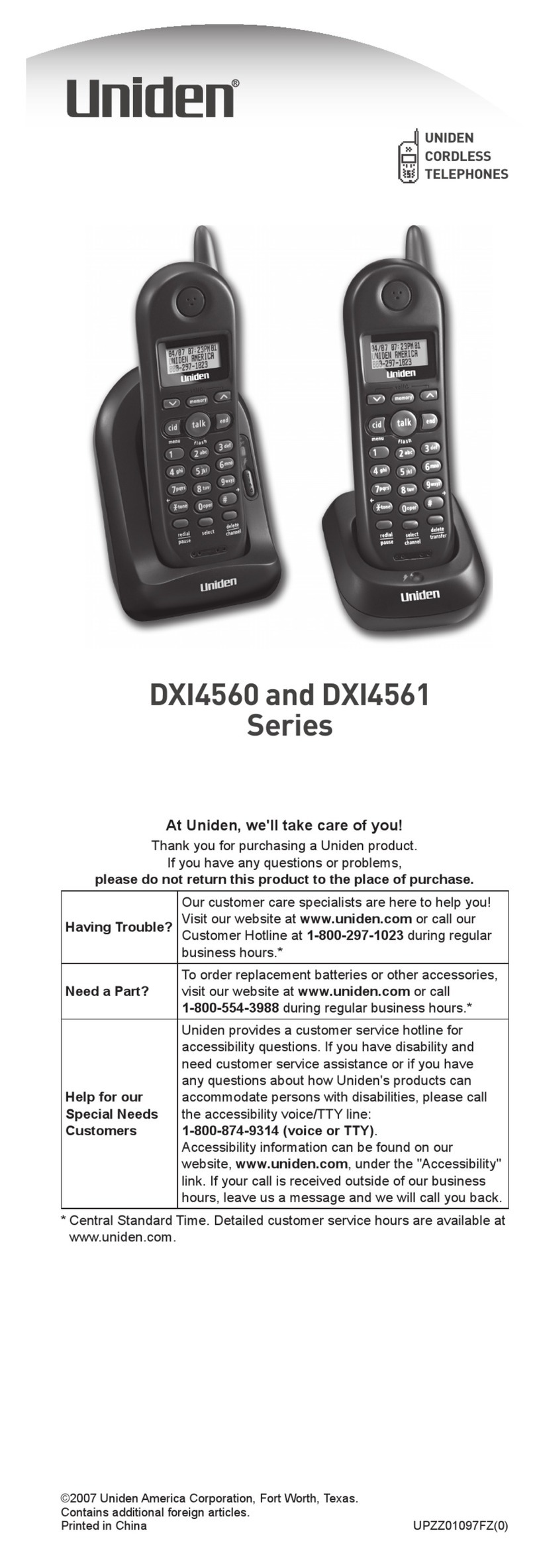 Uniden DX14560 DX14561 User manual