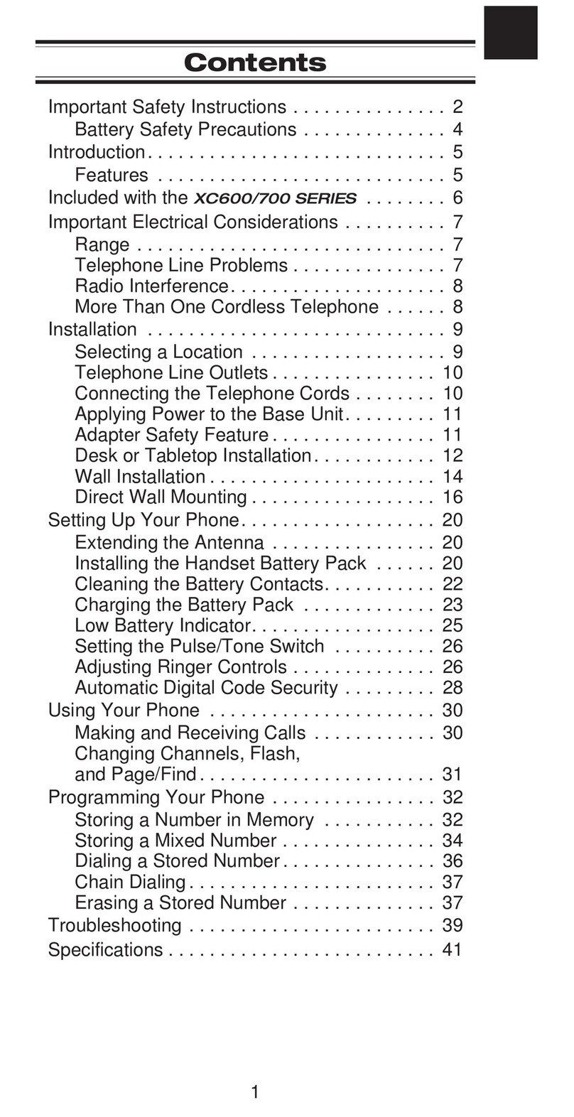 Uniden XC600/700 owner's manual