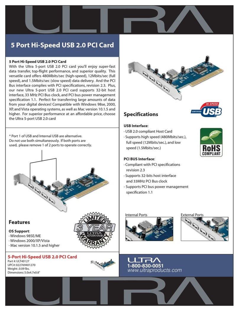 Ultra Products 5 Port Hi-Speed USB 2.0 PCI Card ULT40127 Specifications