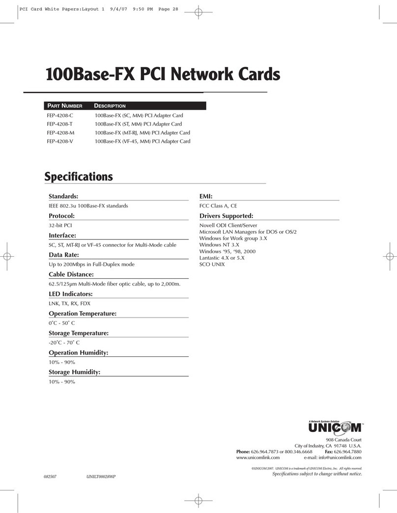 Uni-Com 100Base-FX PCI Specifications
