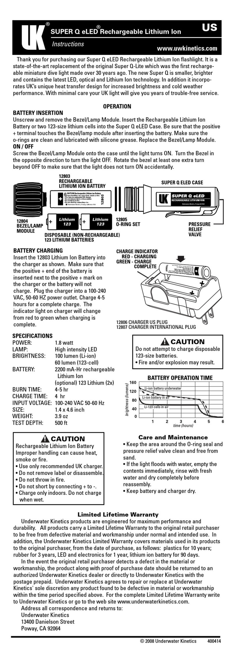 Underwater Kinetics Super Q eLED instruction manual