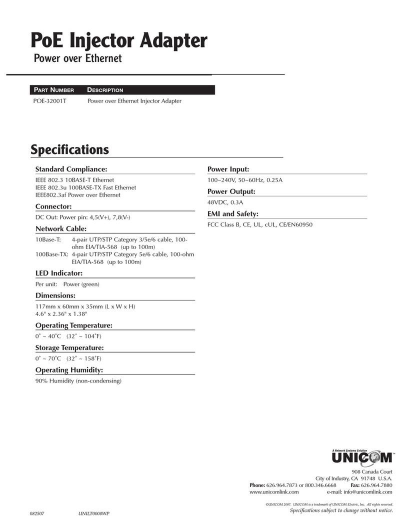 Uni-Com PoE Injector Adapter POE-32001T User manual