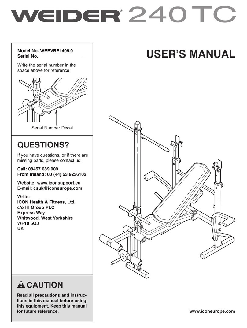 Weider 240 Tc Bench user manual