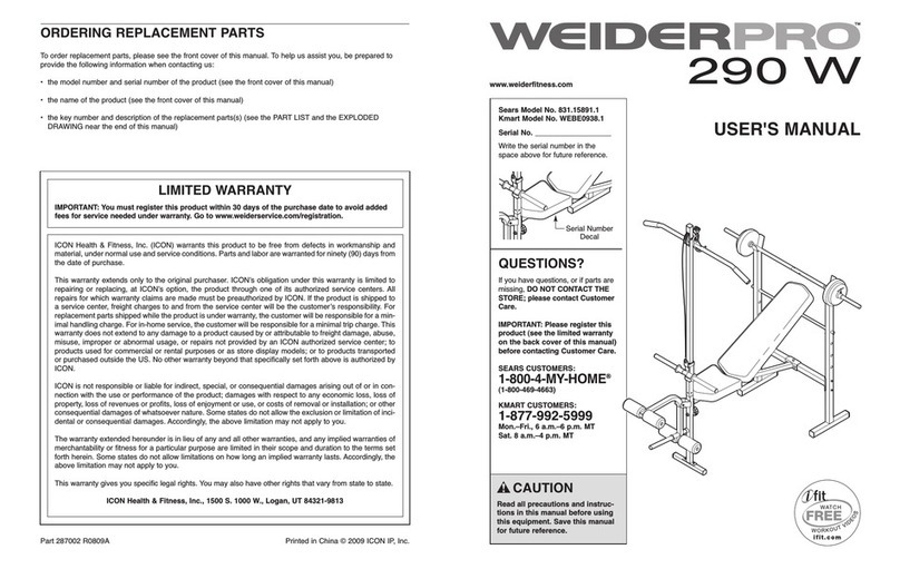 Weider 831.15891.1 User manual