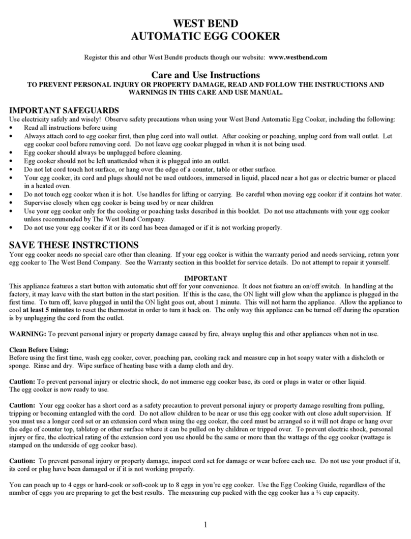 West Bend Egg Cooker Care and use instructions