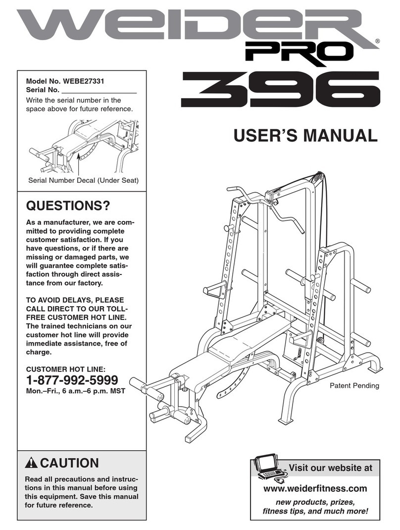 Weider Pro 396 Bench User manual
