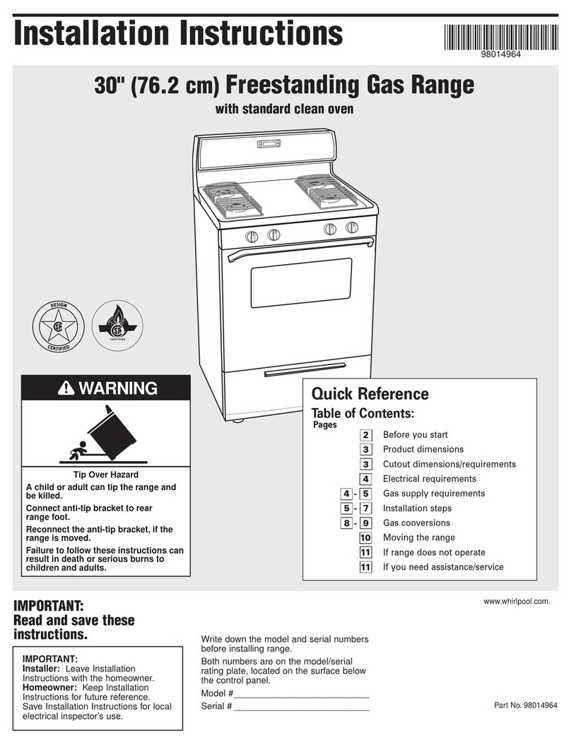Whirlpool 36'' Freestanding Gas Range installation instructions Whirlpool 36'' Freestanding Gas Range installation instructions