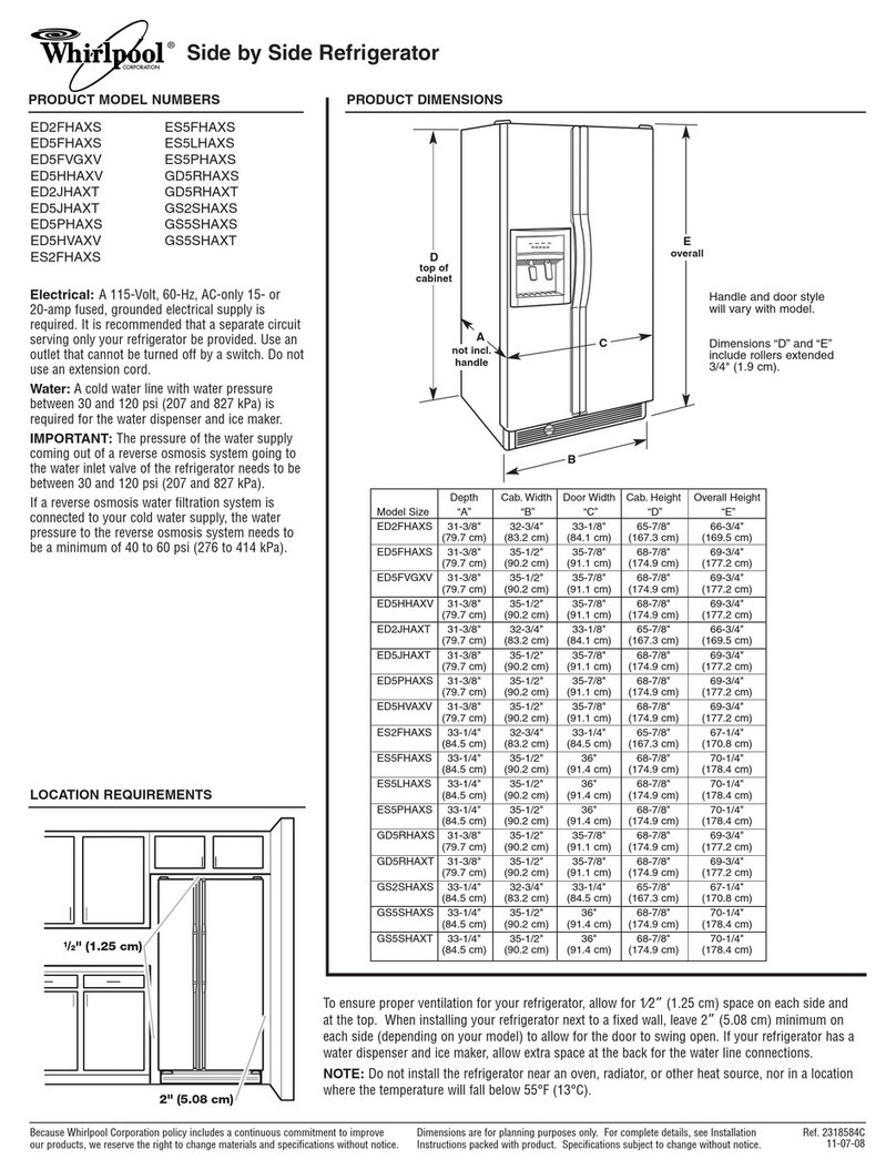 Whirlpool ED2FHAXS Dimensions and installation information