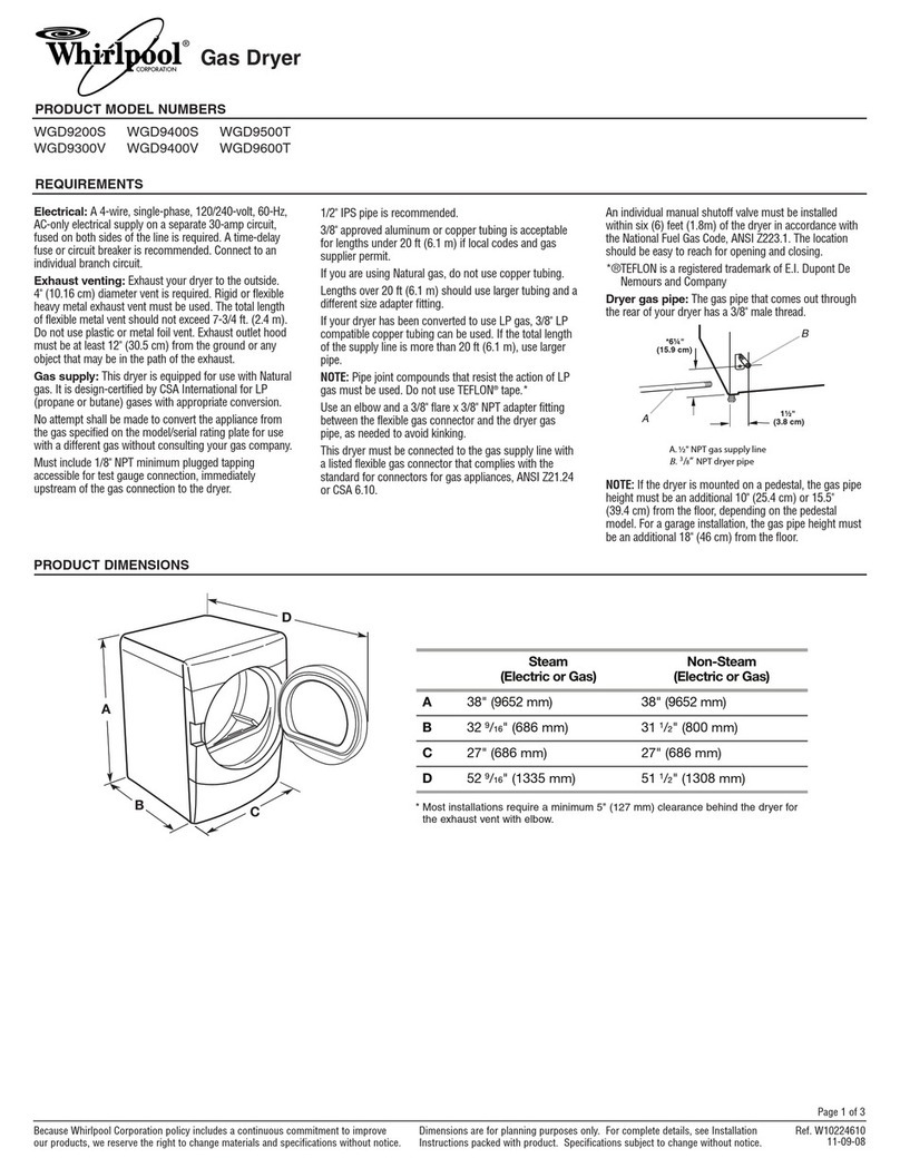 Whirlpool WGD9400S Dimensions and installation information Whirlpool WGD9400S Dimensions and installation information
