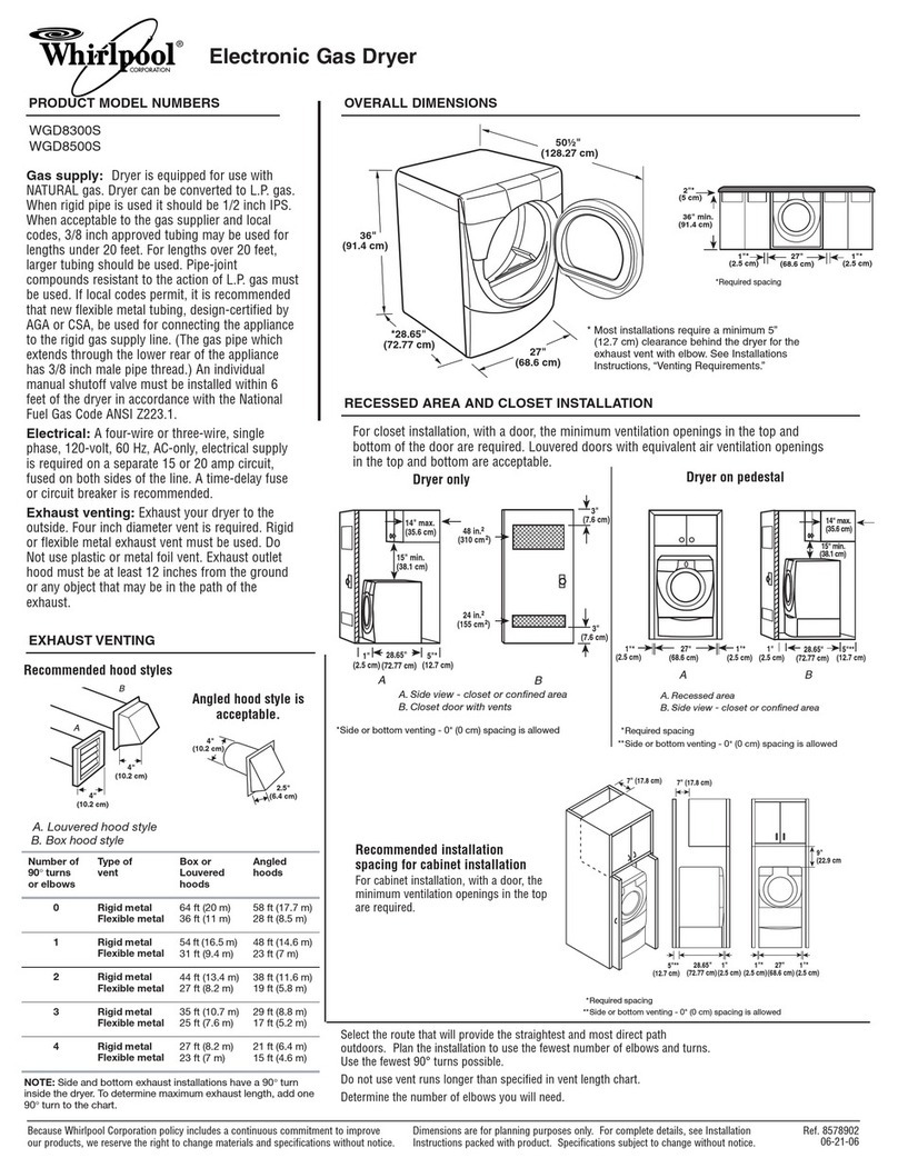 Whirlpool WGD8300S Dimensions and installation information Whirlpool WGD8300S Dimensions and installation information