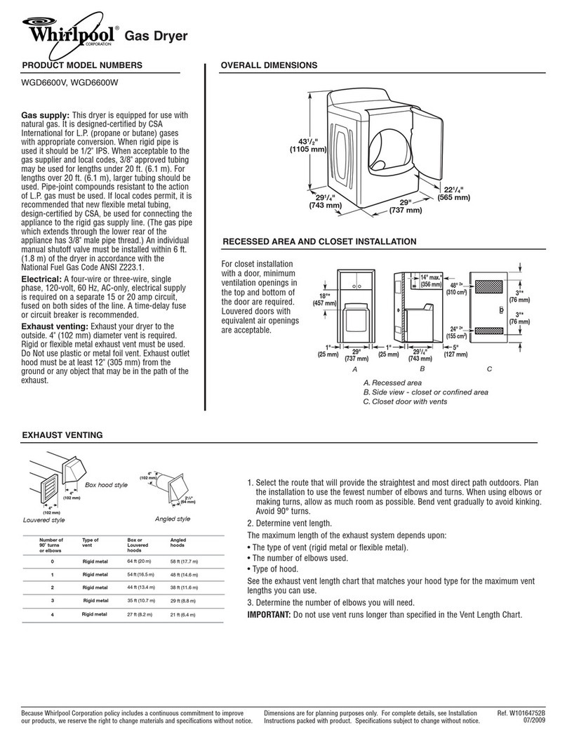 Whirlpool Cabrio WGD6600V Dimensions and installation information