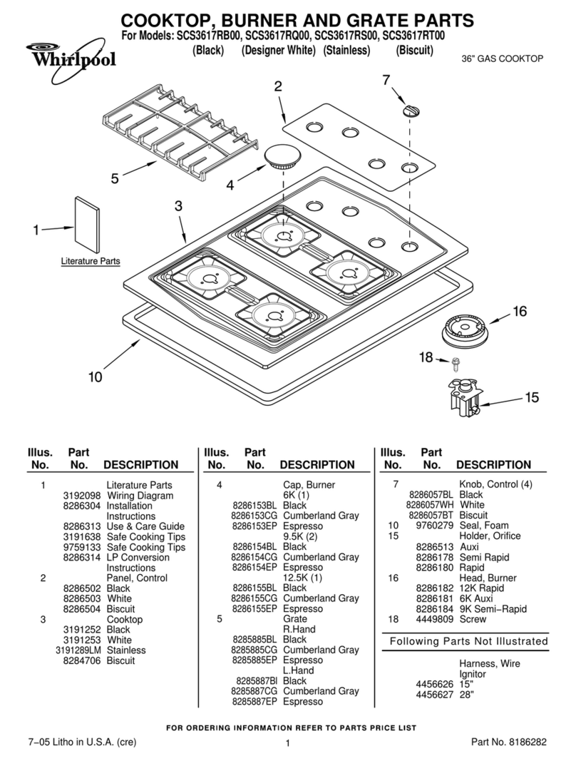 Whirlpool SCS3617RS - Gas Cooktop User manual