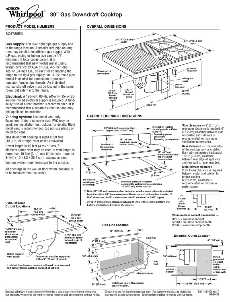 Whirlpool SC8720ED Dimensions and installation information Whirlpool SC8720ED Dimensions and installation information