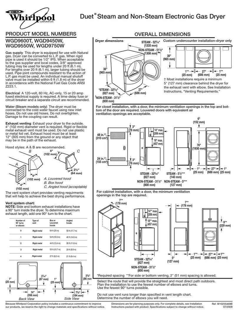 Whirlpool Duet Steam WGD9600T Dimensions