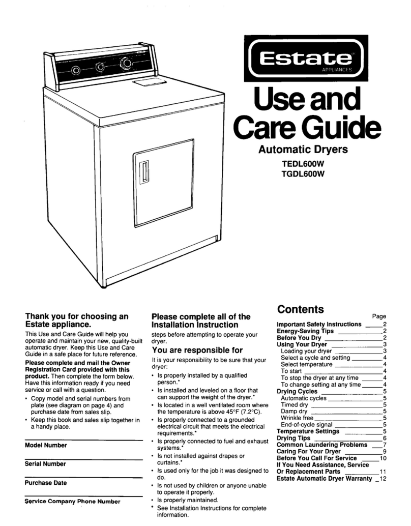 Whirlpool TEDL600W Use and care guide