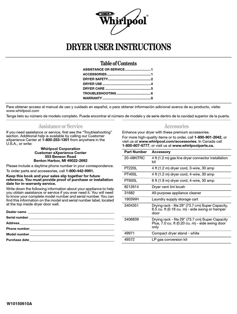 Whirlpool WED5500S User instructions Whirlpool WED5500S User instructions