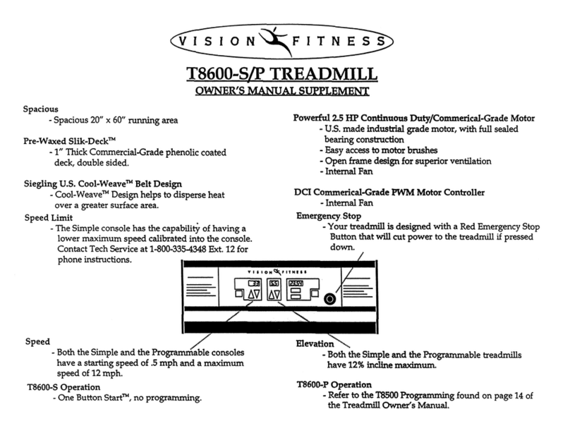 Vision Fitness Treadmill T8600S-S/P Owner's manual supplement Vision Fitness Treadmill T8600S-S/P Owner's manual supplement