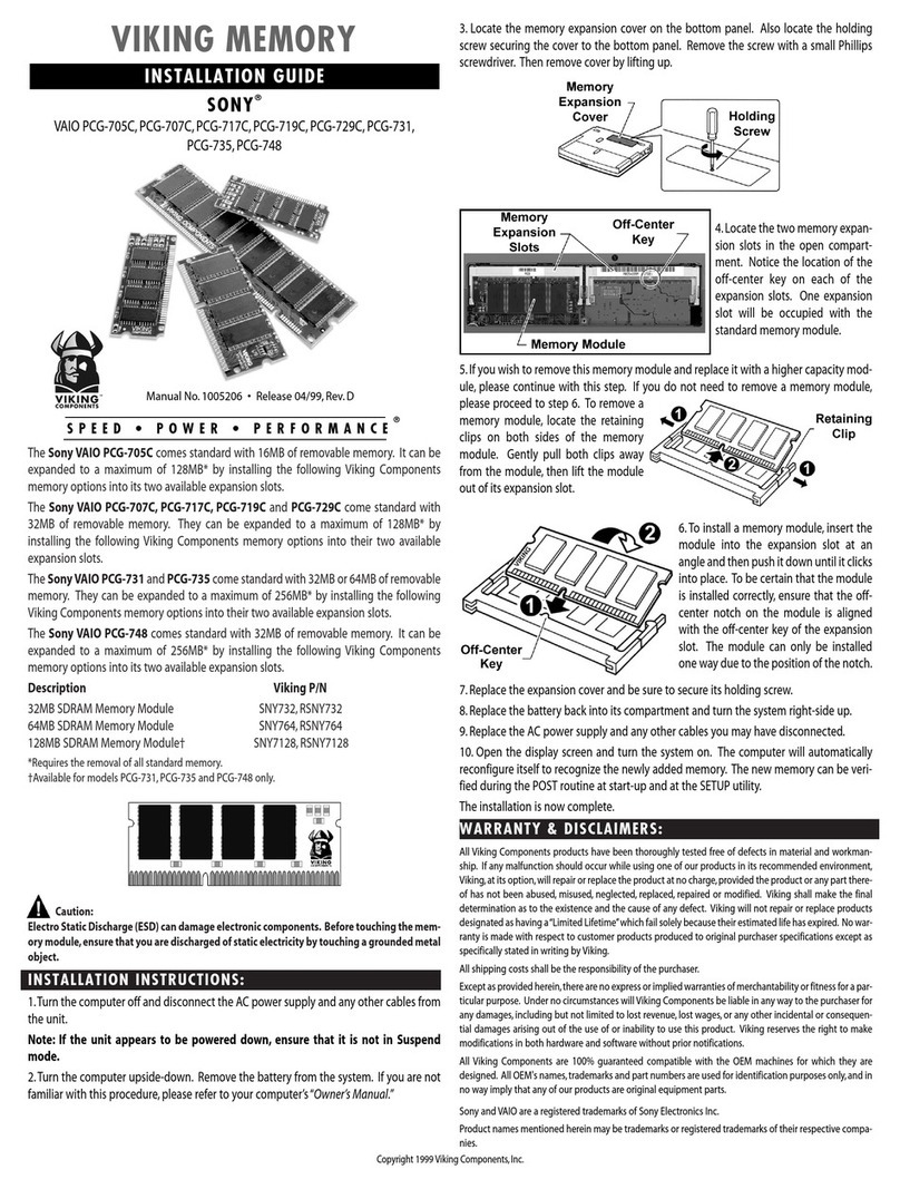 Viking Components VAIO PCG-707C installation guide