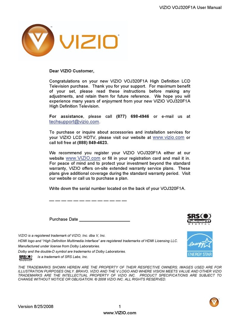 Vizio VOJ320F1A - 32" LCD TV User manual
