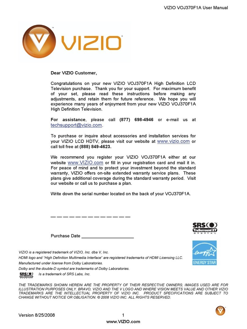 Vizio VOJ370F1A - 37" LCD TV User manual