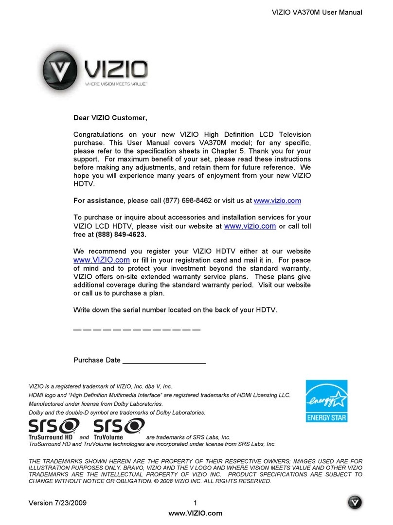 Vizio VA370M - 37" LCD TV User manual