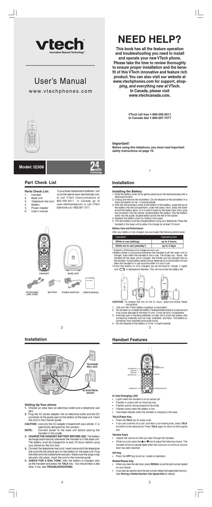 V-tech T2308 User manual