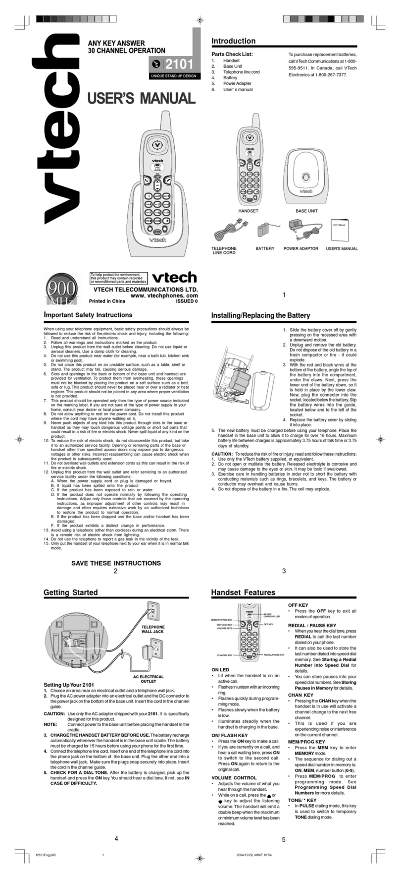 V-tech 2101 User manual V-tech 2101 User manual