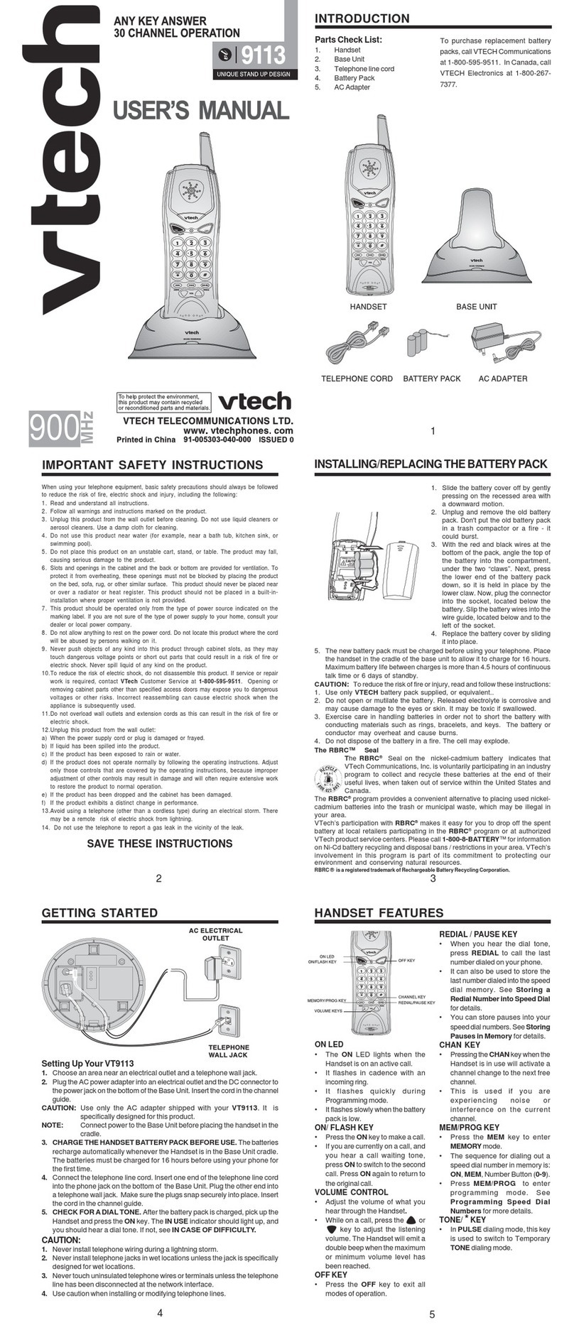 V-tech vt9113 User manual