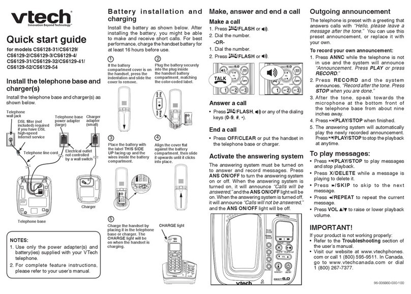V-tech VT6129-31 - V-Tech Dect 6.0 Three Handset Cordless Phone... quick start guide