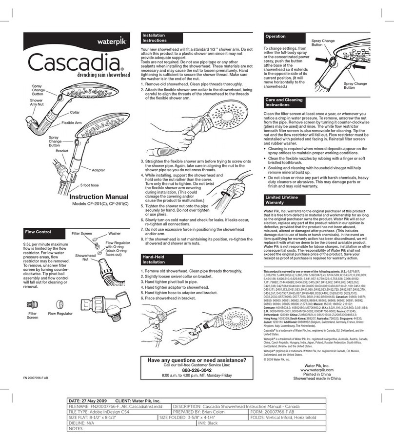 Waterpik CASCADIA CF-261(C) instruction manual Waterpik CASCADIA CF-261(C) instruction manual