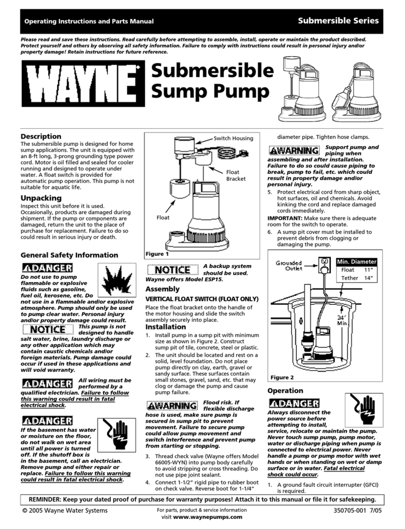 Wayne 350705-001 Operating instructions and parts manual Wayne 350705-001 Operating instructions and parts manual