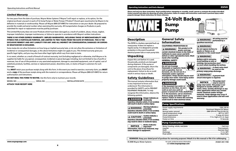 Wayne ESP45 Operating and parts manual