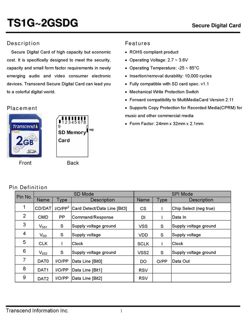 Transcend Secure Digital Card TS1GSDG Specification sheet