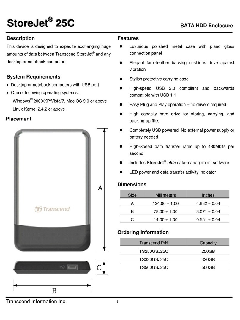 Transcend StoreJet TS250GSJ25C Specification sheet