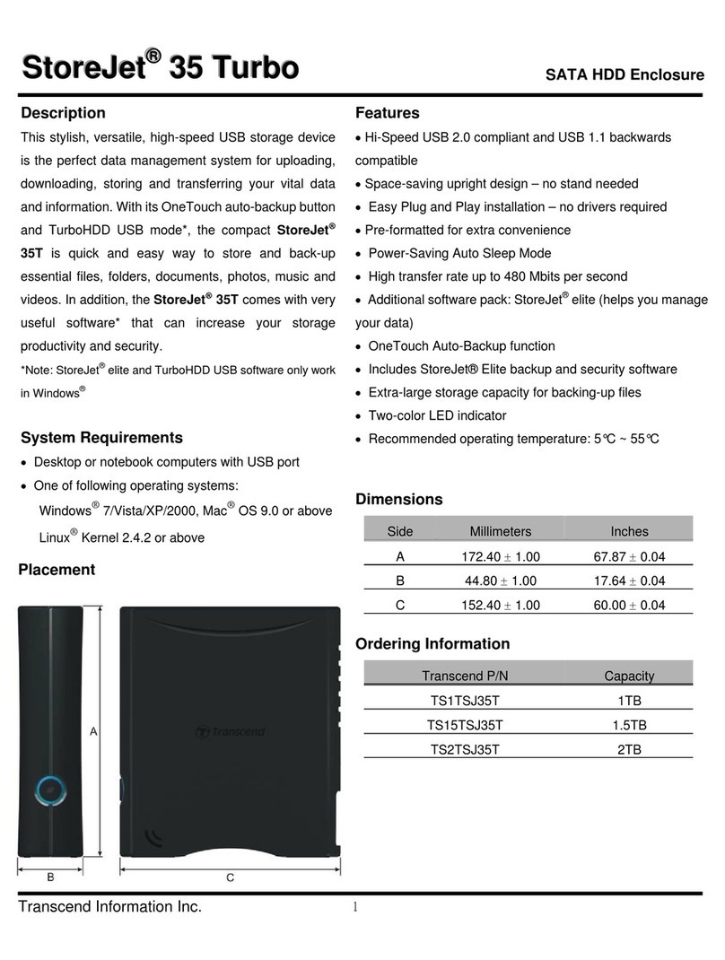 Transcend StoreJet TS15TSJ35T Specification sheet